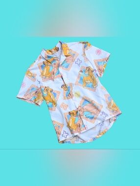 Handmade, Upcycled Vintage The Lion King Bedsheet Short Sleeve Shirt Size S